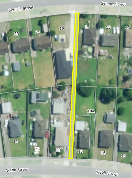 Aerial view showing the accessway between Semple St and WEbb St.